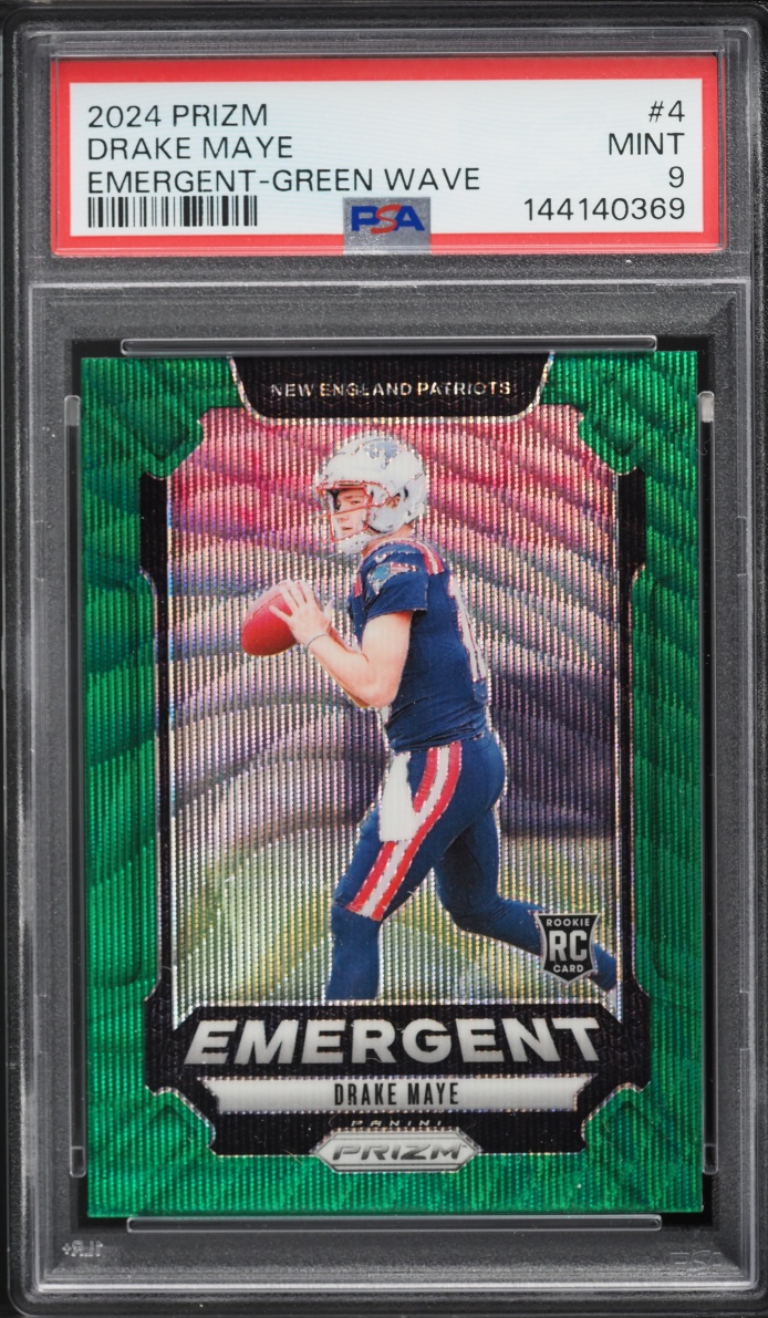 2024 Panini Prizm Emergent Green Wave Drake Maye ROOKIE #4 PSA 9 MINT