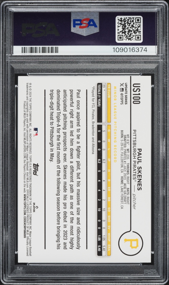 2024 Topps Update Paul Skenes ROOKIE #US100 PSA 9 MINT