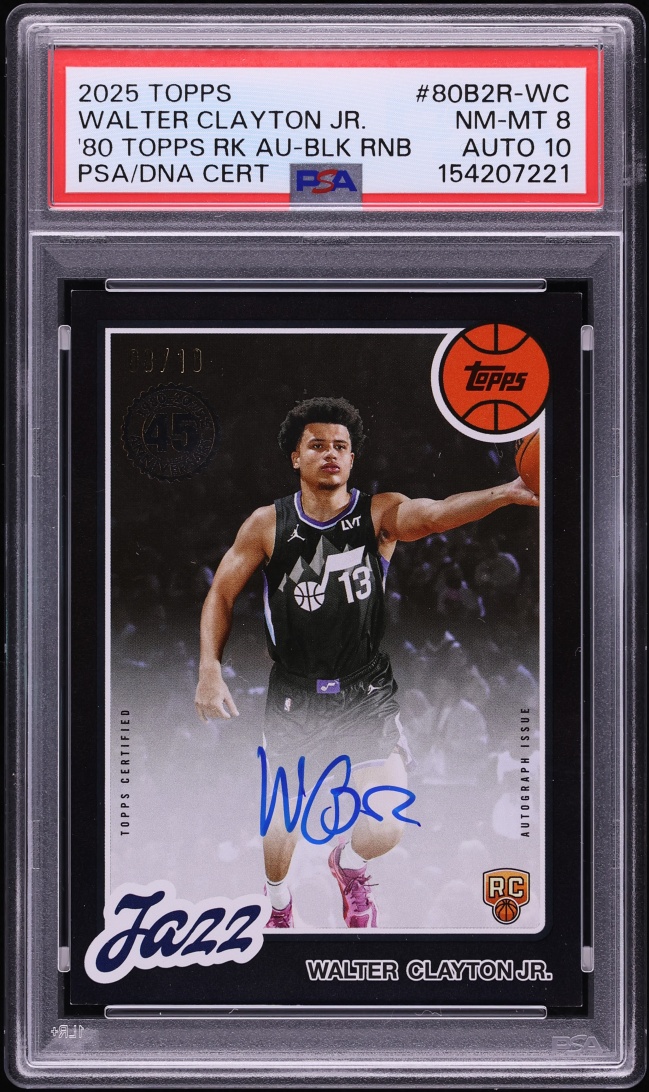2025 Topps '81 Basketball Black Rainbow Walter Clayton Jr. RC AUTO DNA 10 /10 #80B2R-WC PSA 8