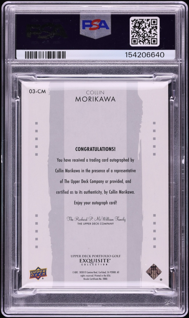 2024 Upper Deck Portfolio Golf Exquisite Collection '03 Collin Morikawa AUTO /25 DNA 10 PSA 8