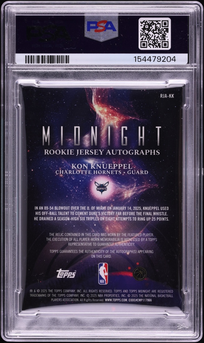 2025 Topps Midnight Jersey Equinox Kon Knueppel ROOKIE PATCH AUTO DNA 10 /20 #RJA-KK PSA 8