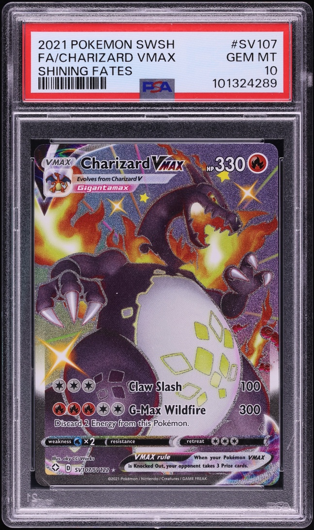 2021 Pokemon Sword & Shield Shining Fates Shiny Vault Full Art Charizard VMAX #SV107 PSA 10 GEM