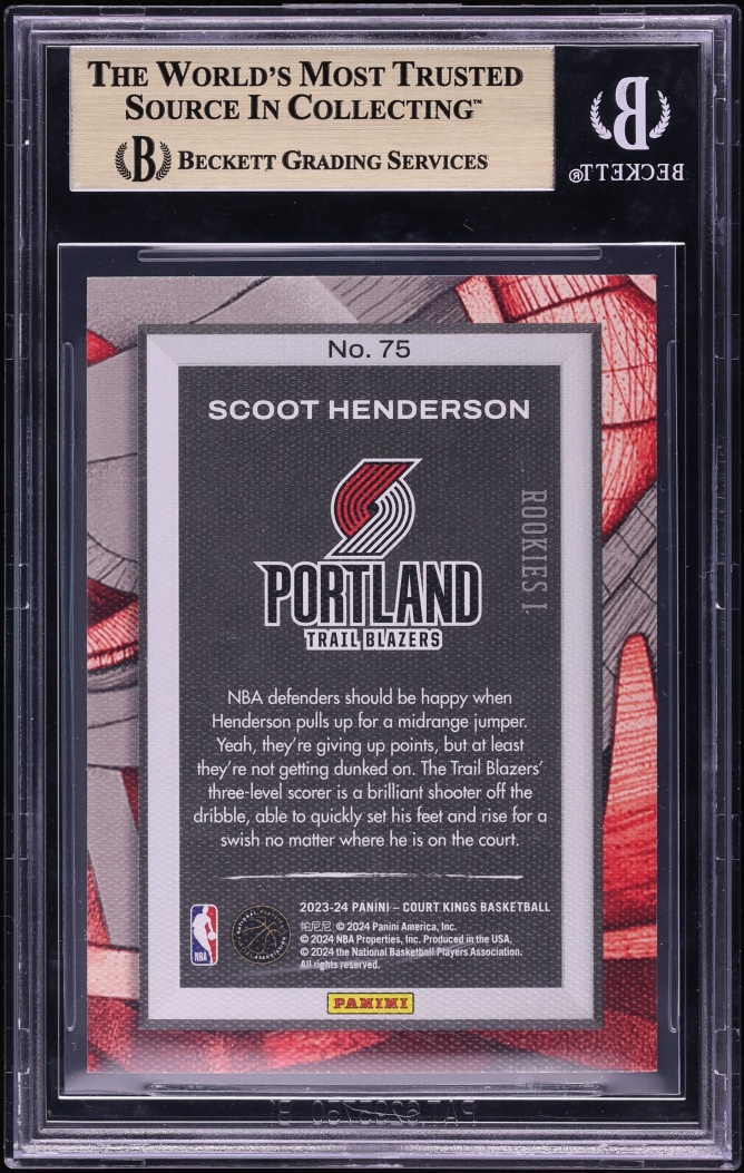 2023 Panini Court Kings Scoot Henderson ROOKIE #75 BGS 10 PRISTINE
