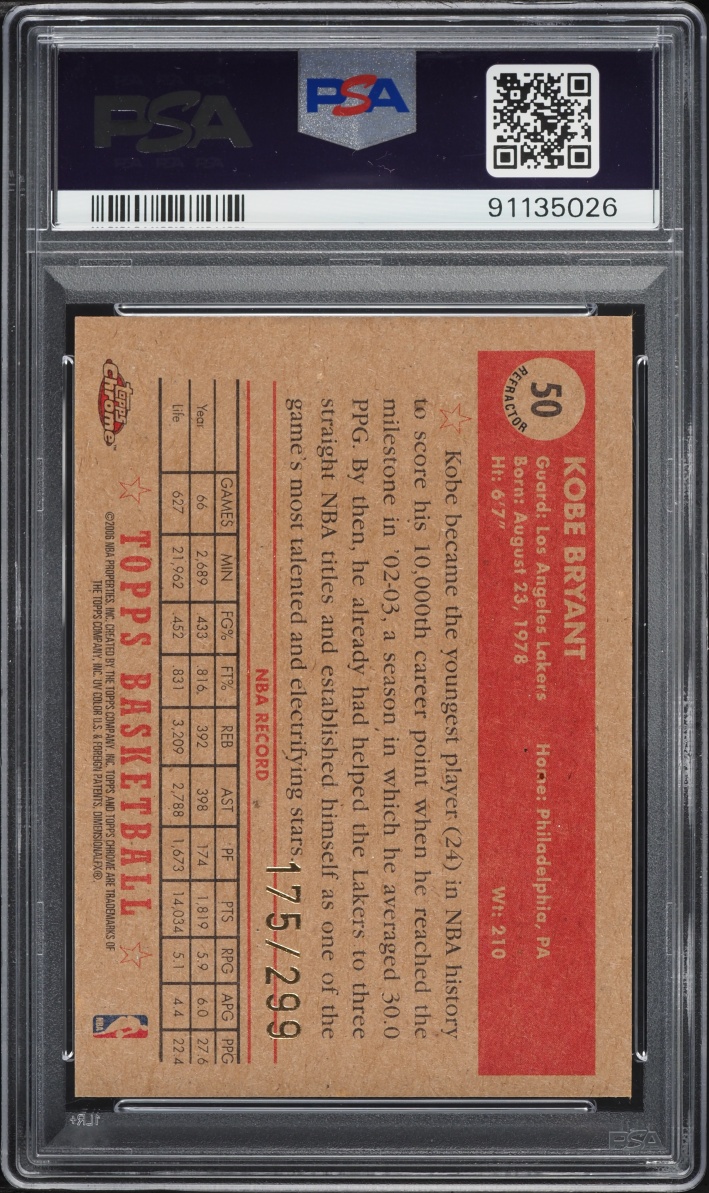 2005 Topps Chrome '52 Style Refractor Kobe Bryant /299 #50 PSA 9 MINT