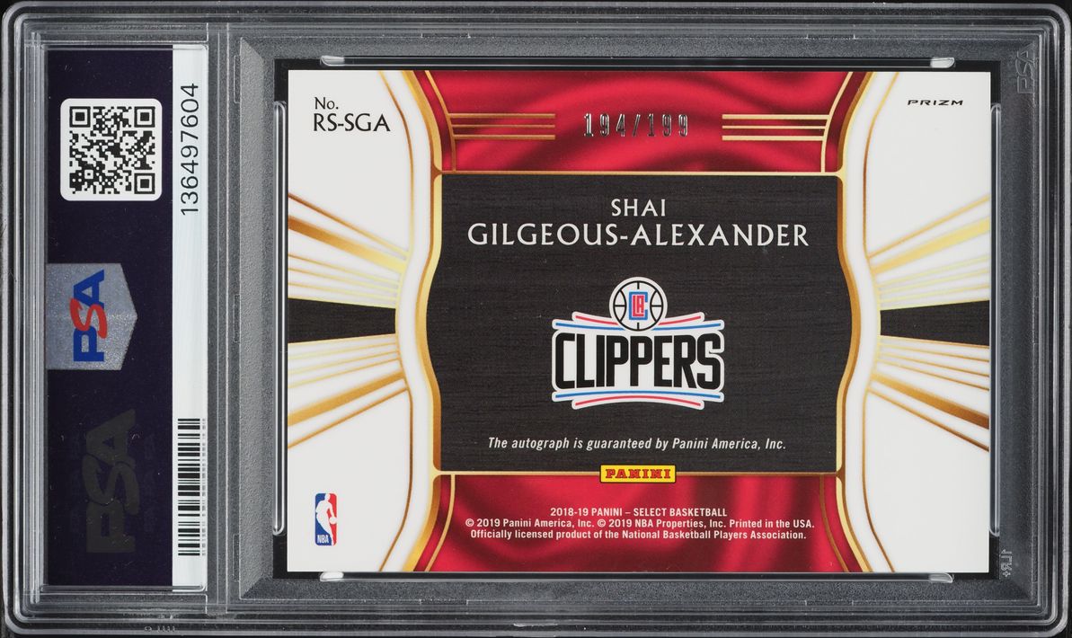 2018 Select Signatures Shai Gilgeous-Alexander ROOKIE AUTO /199 #RS-SGA PSA 10 GEM MINT