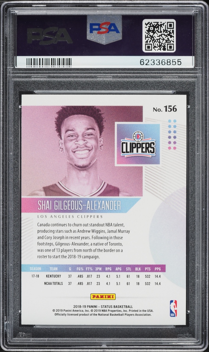 2018 Panini Status Red Shai Gilgeous-Alexander ROOKIE #156 PSA 10 GEM MINT