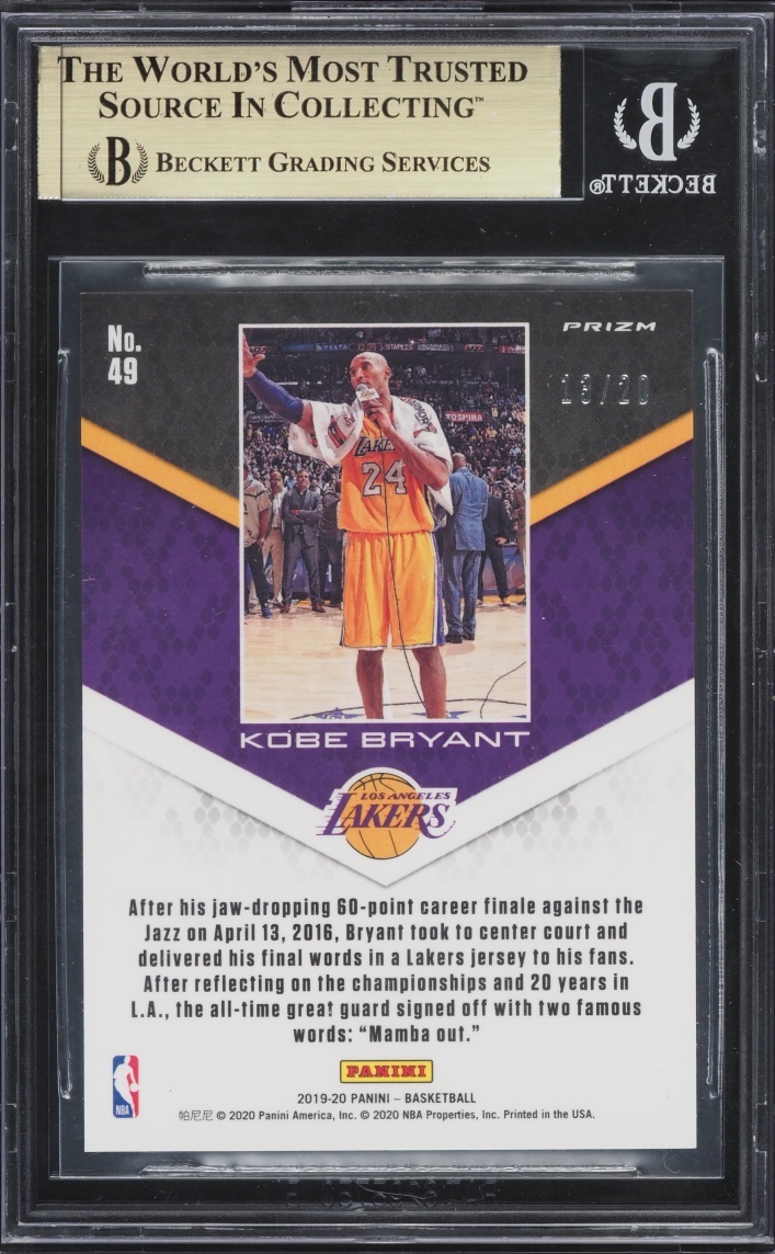 2019 Panini Kobe Bryant Career Highlights Purple & Gold Kobe Bryant /20 #49 BGS 9.5 GEM MINT