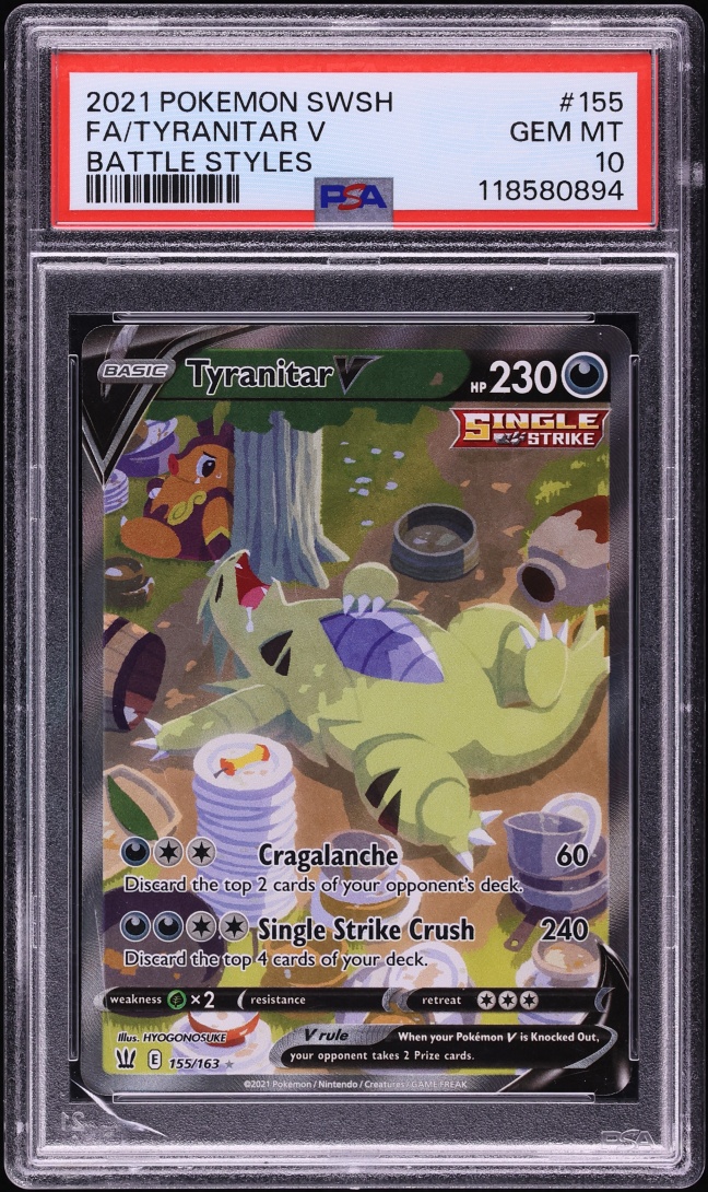 2021 Pokemon Sword & Shield Battle Styles Full Art Tyranitar V #155 PSA 10 GEM MINT