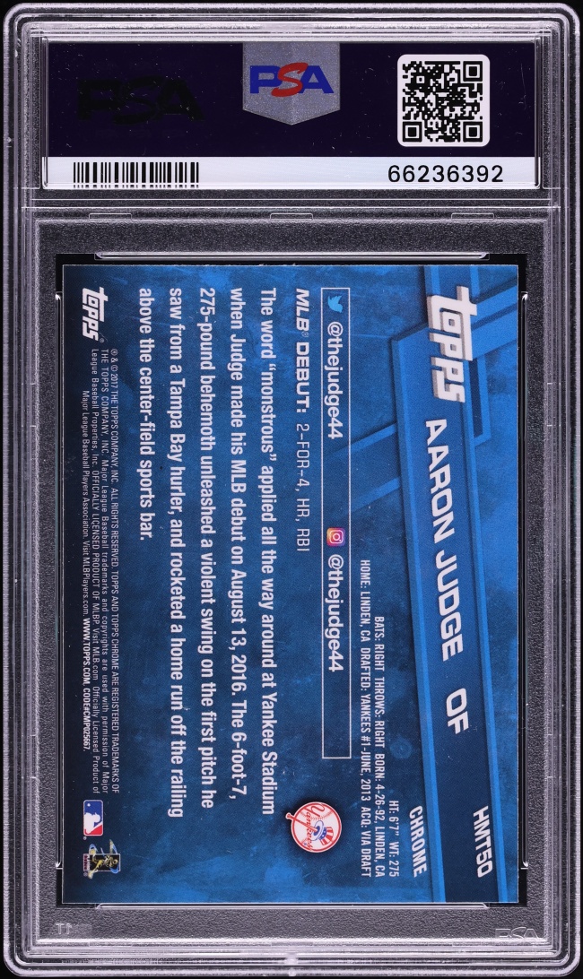 2017 Topps Chrome Update Aaron Judge ROOKIE #HMT50 PSA 10 GEM MINT