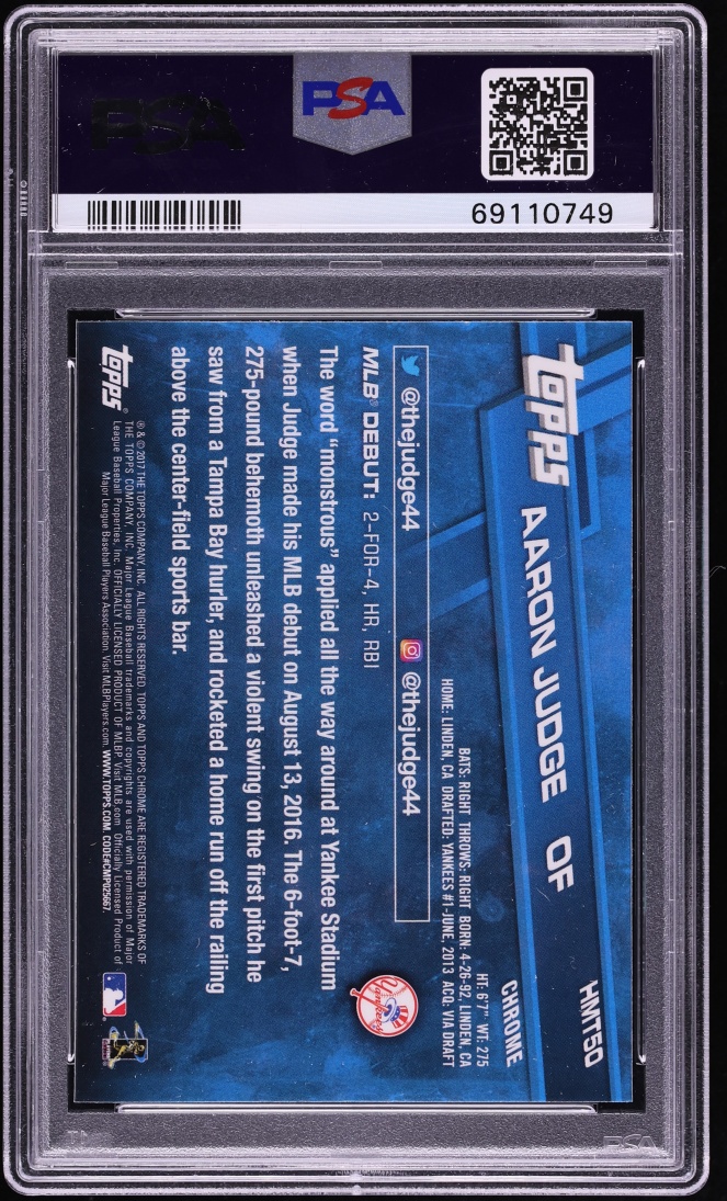 2017 Topps Chrome Update Aaron Judge ROOKIE #HMT50 PSA 10 GEM MINT