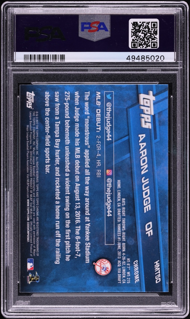 2017 Topps Chrome Update Aaron Judge ROOKIE #HMT50 PSA 10 GEM MINT