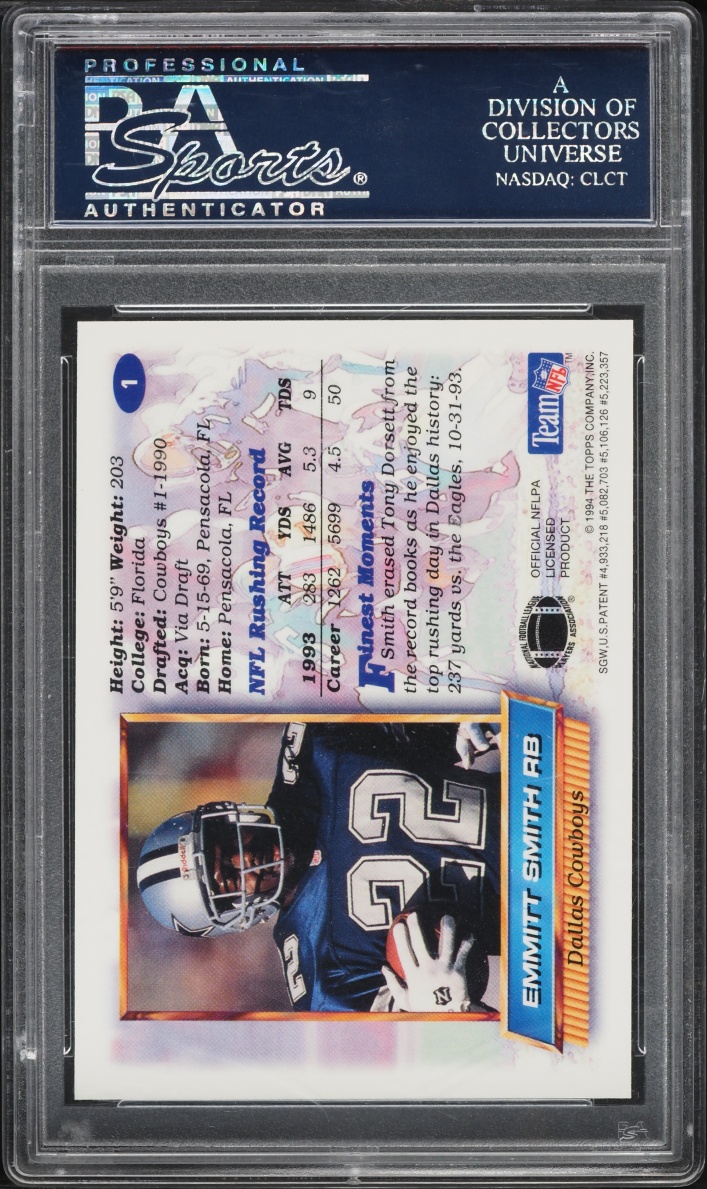 1994 Finest Football Refractor Emmitt Smith #1 PSA 9 MINT