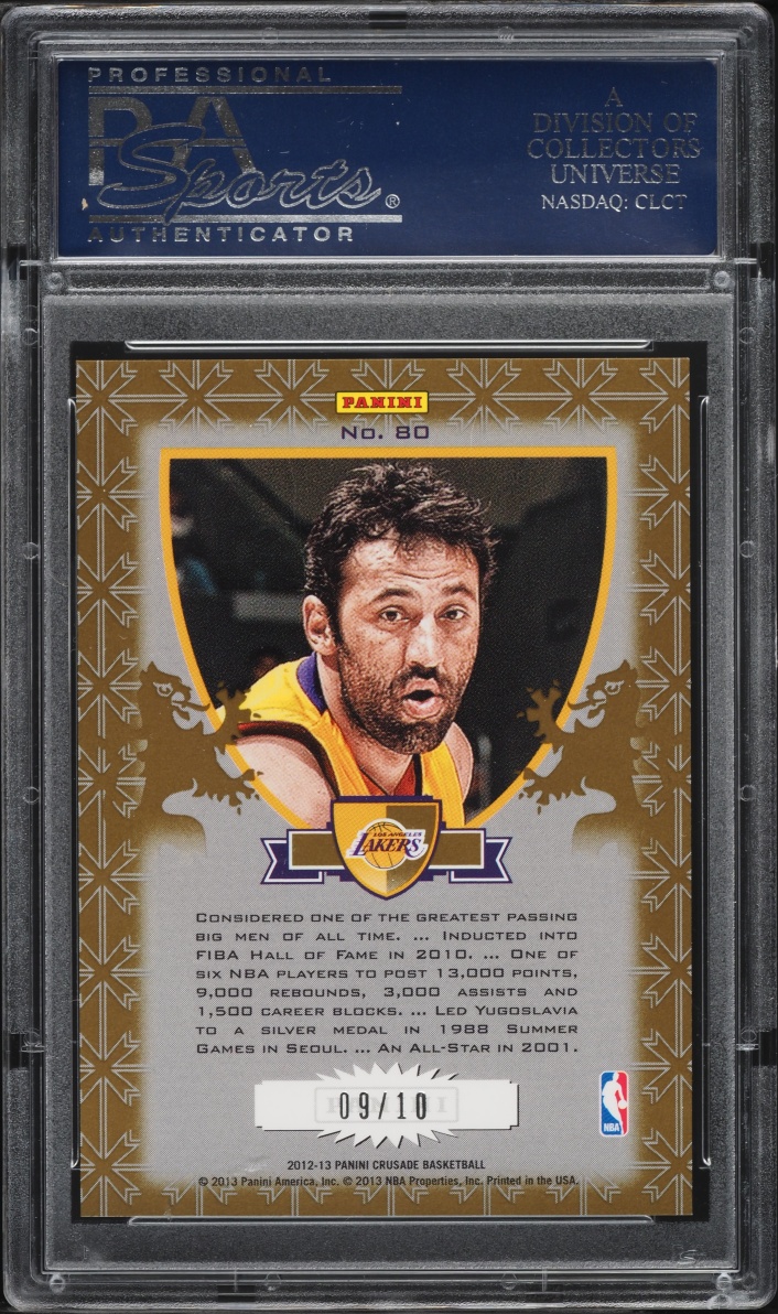 2012 Panini Crusade Prizm Gold Vlade Divac /10 #80 PSA 9 MINT
