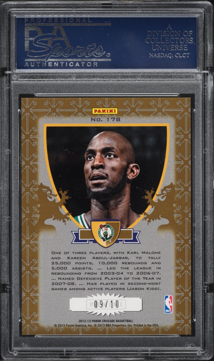 2012 Panini Crusade Prizm Gold Kevin Garnett /10 #178 PSA 10 GEM MINT