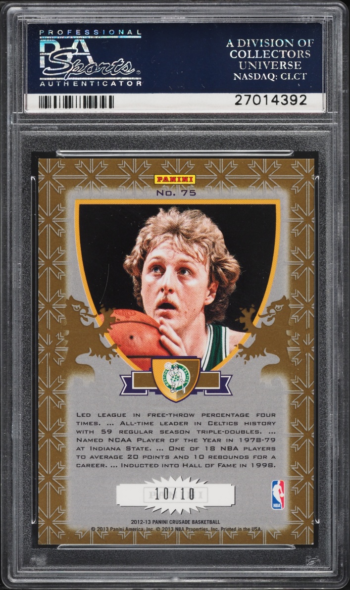 2012 Panini Crusade Prizm Gold Larry Bird 10/10 #75 PSA 7.5 NRMT+