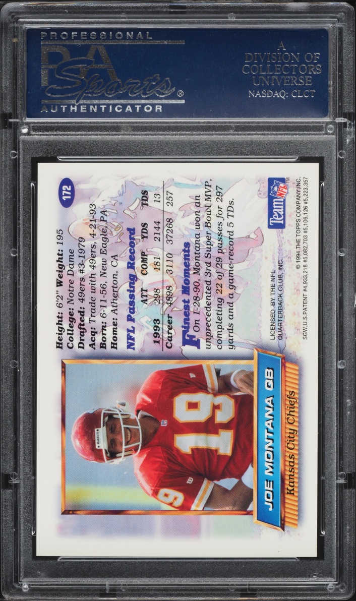 1994 Finest Football Refractor Joe Montana #172 PSA 10 GEM MINT
