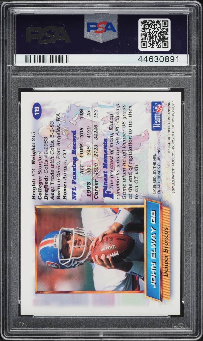 1994 Finest Refractor John Elway #119 PSA 9 MINT