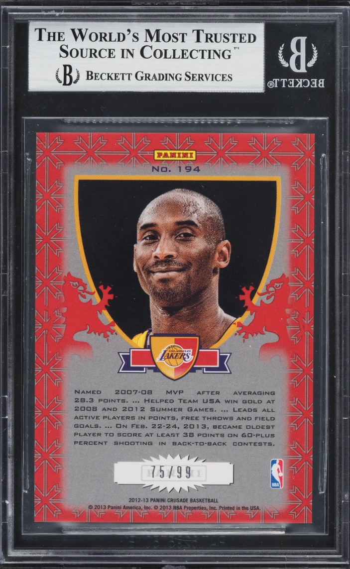2012 Panini Crusade Red & Gold Kobe Bryant /99 #194 BGS 9 MINT