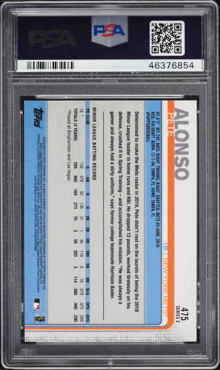2019 Topps Pete Alonso ROOKIE #475 PSA 10 GEM MINT