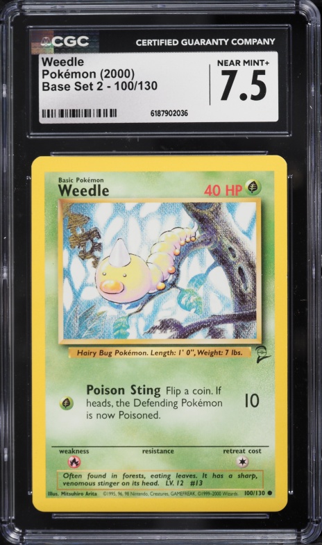 2000 Pokemon Base Set 2 Weedle #100 CGC 7.5 NRMT+