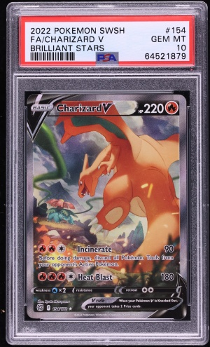 2022 Pokemon Sword & Shield Brilliant Stars Full Art Charizard V #154 PSA 10 GEM MINT