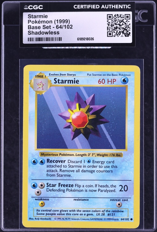 1999 Pokemon Base Set Shadowless Starmie #64 CGC AUTH