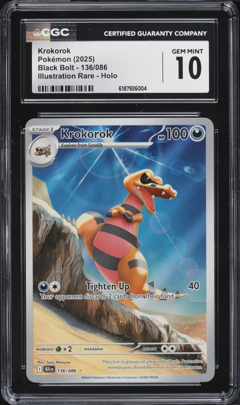 2025 Pokemon Scarlet & Violet Black Bolt IR Krokorok #136 CGC 10 GEM MINT