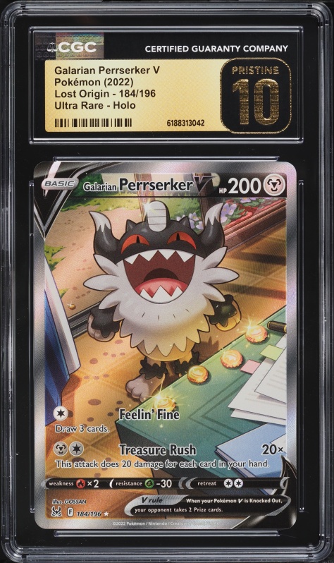 2022 Pokemon Sword & Shield Lost Origin Full Art Galarian Perrserker V #184 CGC 10 PRISTINE