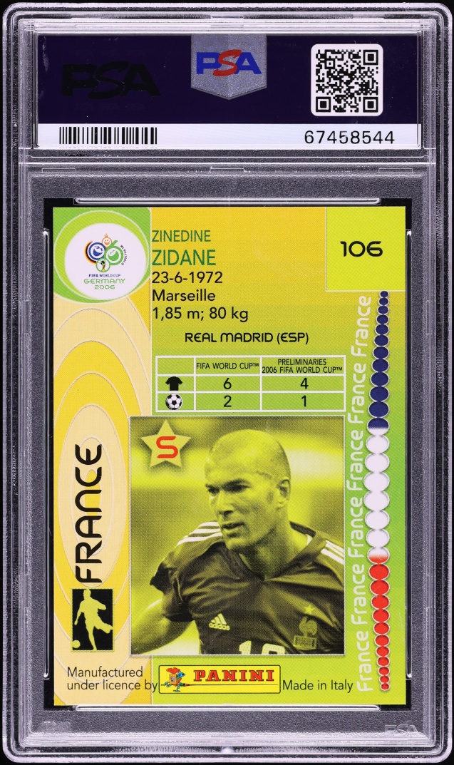 2006 Panini World Cup Germany Zinedine Zidane #106 PSA 10 GEM MINT