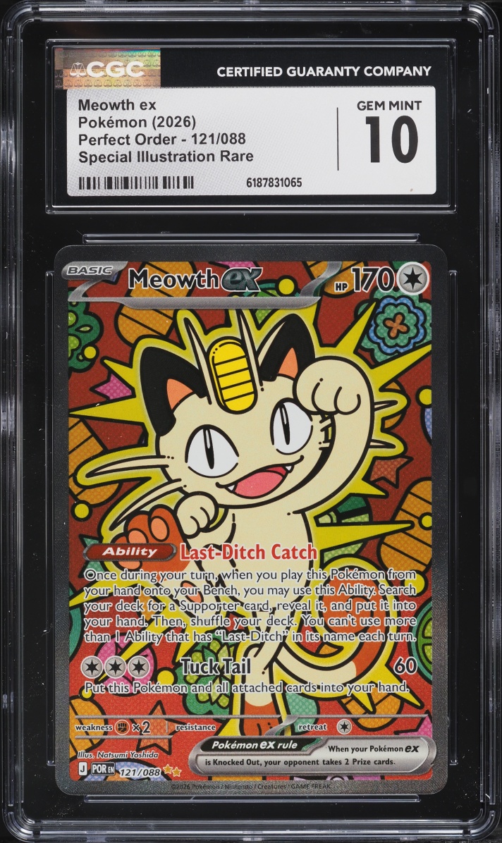 2026 Pokemon Mega Evolution Perfect Order SIR Meowth ex #121 CGC 10 GEM MINT