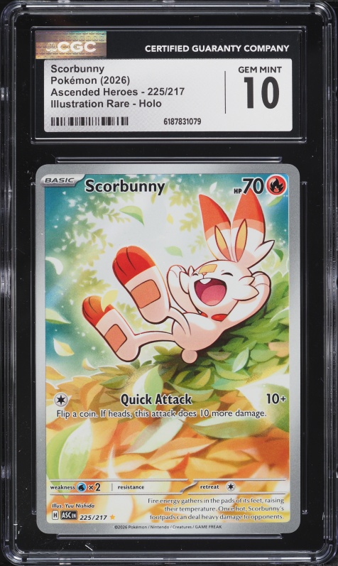 2026 Pokemon Mega Evolution Ascended Heroes IR Scorbunny #225 CGC 10 GEM MINT