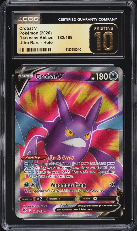 2020 Pokemon Sword & Shield Darkness Ablaze Full Art Crobat V #182 CGC 10 PRISTINE