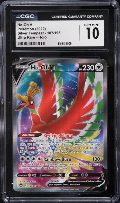 2022 Pokemon Sword & Shield Silver Tempest Full Art Ho-Oh V #187 CGC 10 GEM MINT