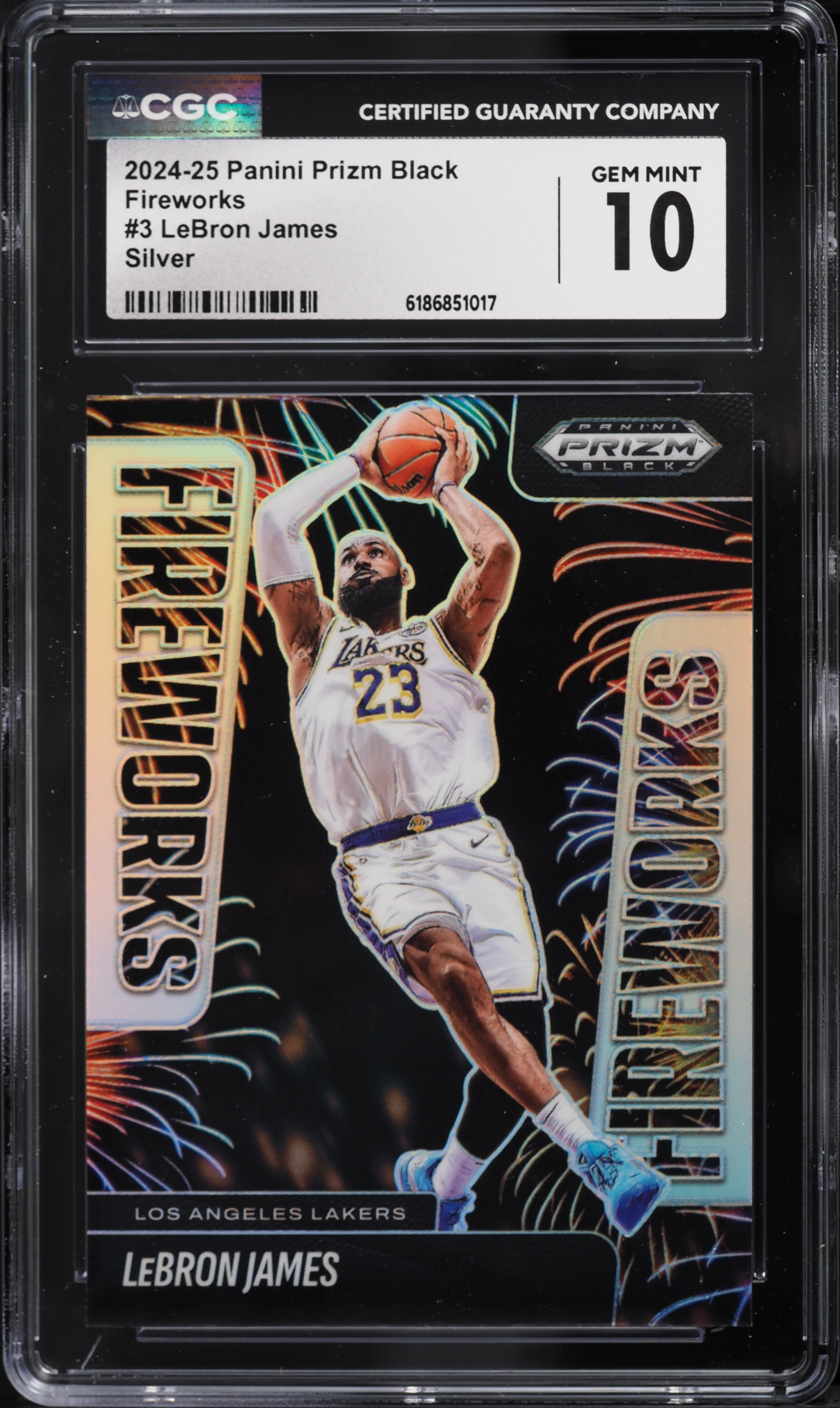 2024 Panini Prizm Black Fireworks Silver LeBron James #3 CGC 10