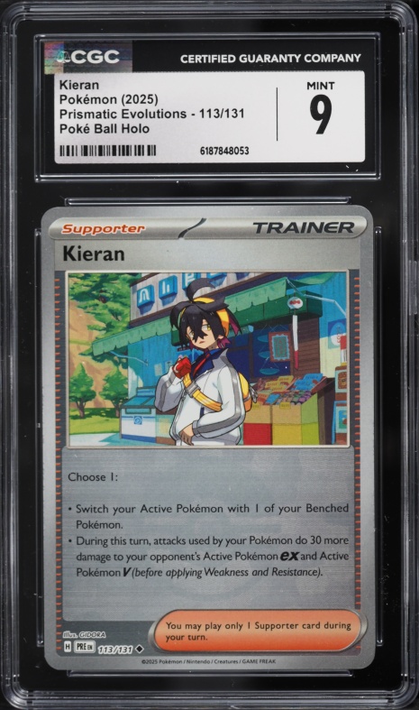 2025 Pokemon Scarlet & Violet Prismatic Evolutions Poke Ball Holo Kieran #113 CGC 9 MINT