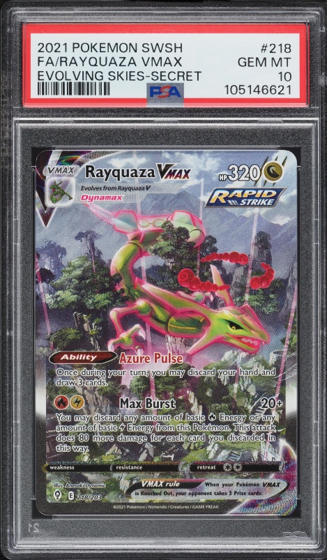 2021 Pokemon SWSH Evolving Skies Alt Art Rayquaza VMAX #218 PSA 10