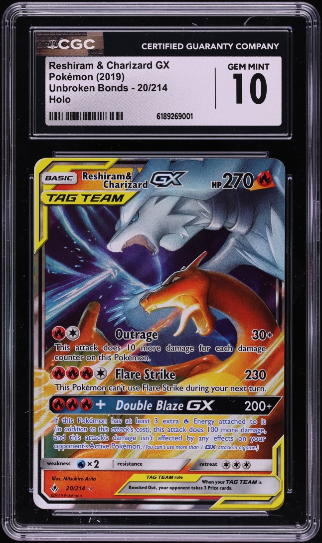2019 Pokemon Sun & Moon Unbroken Bonds Holo Reshiram & Charizard GX #20 CGC 10 GEM MINT