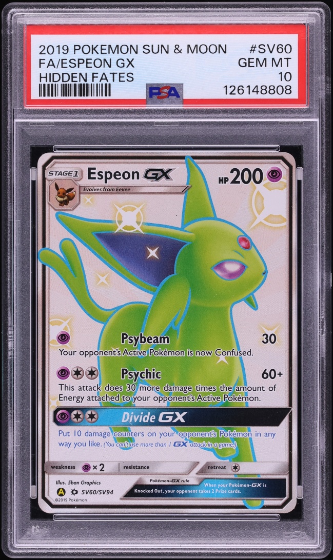 2019 Pokemon Sun & Moon Hidden Fates Full Art Shiny Espeon GX #SV60 PSA 10 GEM MINT