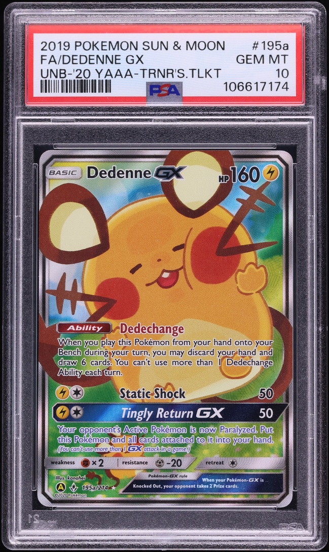 2020 Pokemon Sun & Moon Unbroken Bonds Trainer's Toolkit Alt Art Dedenne GX #195a PSA 10 GEM