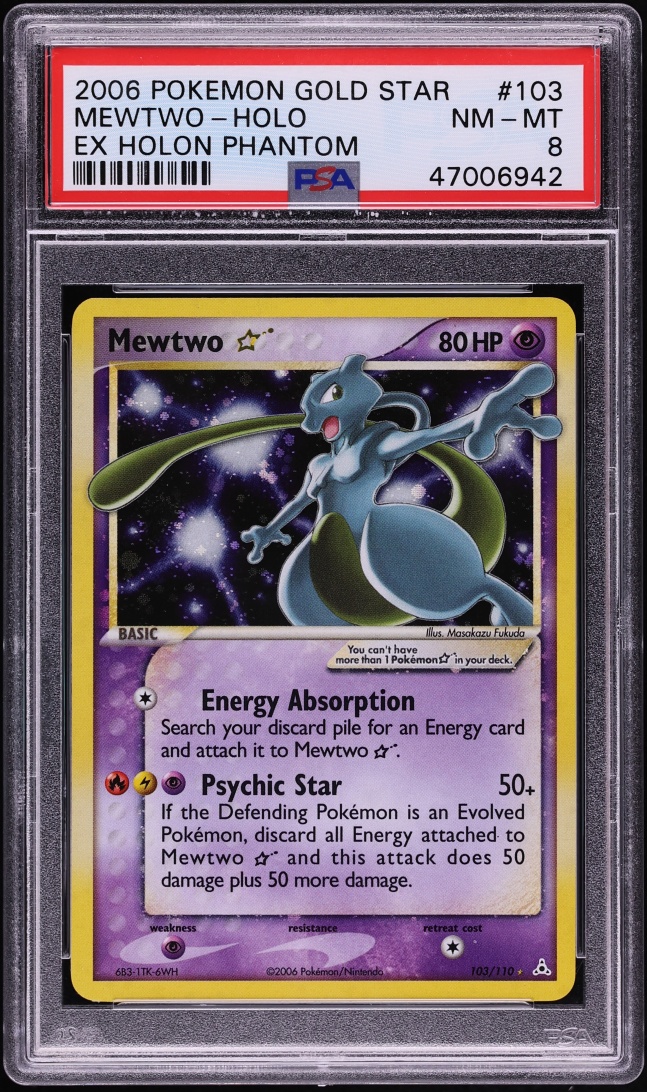 2006 Pokemon EX Holon Phantoms Holo Mewtwo Gold Star #103 PSA 8 NM-MT