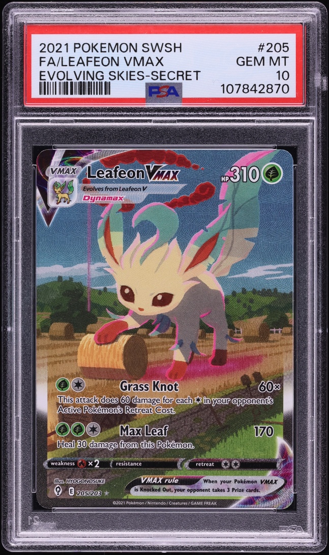 2021 Pokemon Sword & Shield Evolving Skies Full Art Leafeon VMAX #205 PSA 10 GEM MINT