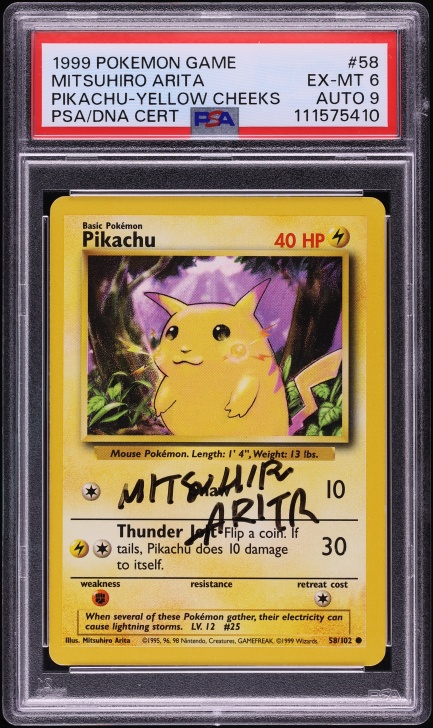 1999 Pokemon Base Set Shadowless Pikachu Mitsuhiro Arita AUTO DNA