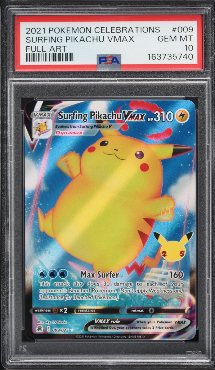 2021 Pokemon Sword & Shield Celebrations Full Art Surfing Pikachu VMAX #9 PSA 10 GEM MINT