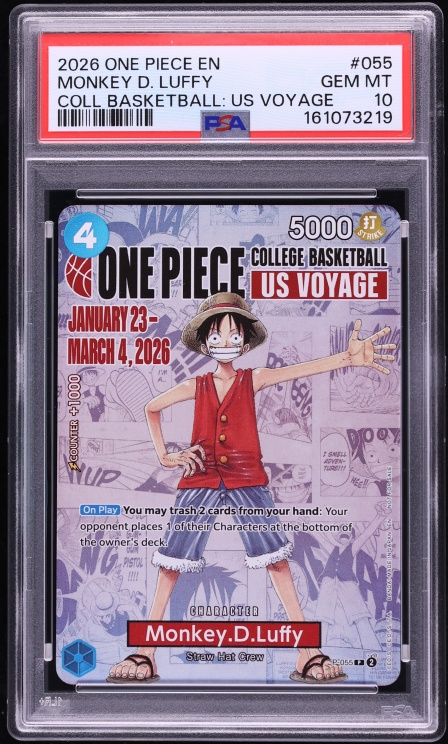 2026 One Piece Promo College Basketball US Voyage Manga Art Monkey D. Luffy #P-055 PSA 10 GEM