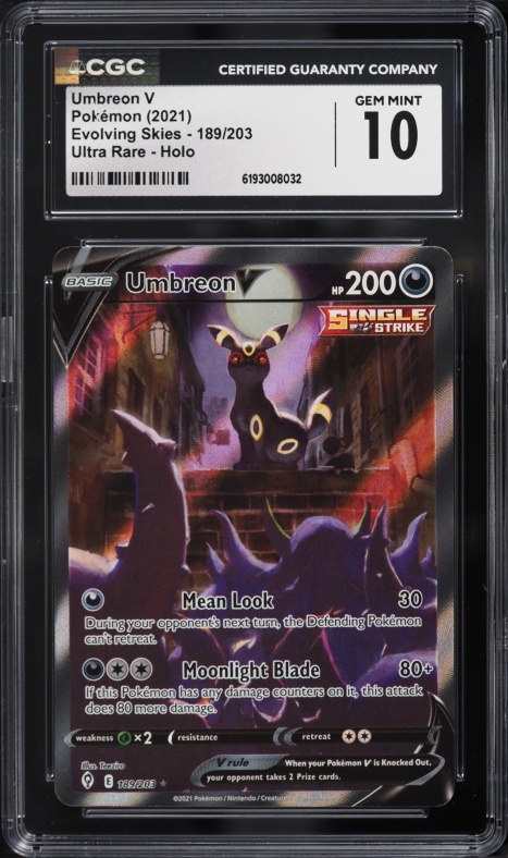 2021 Pokemon Sword & Shield Evolving Skies Full Art Umbreon V #189 CGC 10 GEM MINT