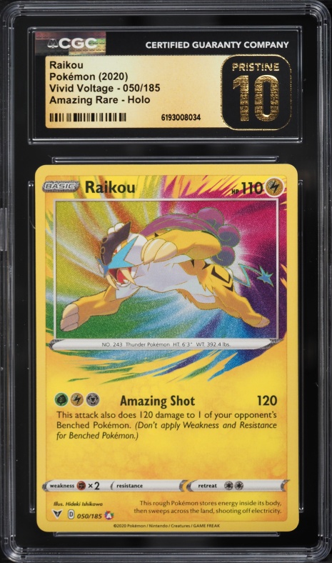 2020 Pokemon Sword & Shield Vivid Voltage Amazing Rare Raikou #50 CGC 10 PRISTINE