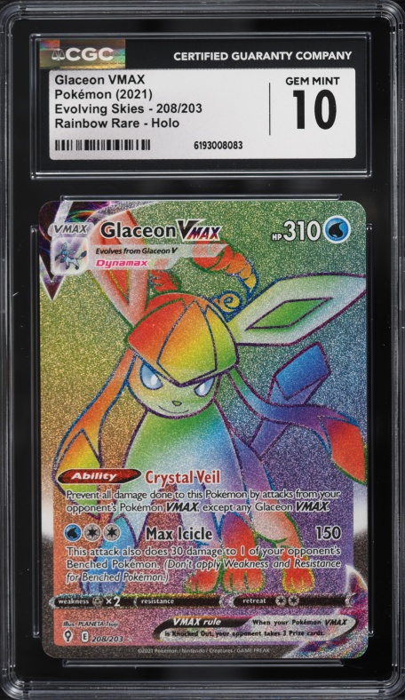 2021 Pokemon Sword & Shield Evolving Skies Rainbow Rare Glaceon VMAX #208 CGC 10 GEM MINT