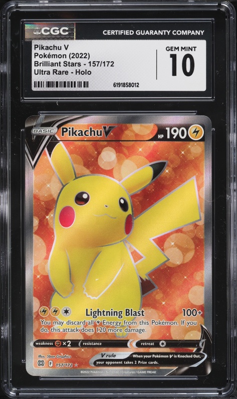 2022 Pokemon Sword & Shield Brilliant Stars Full Art Pikachu V #157 CGC 10 GEM MINT