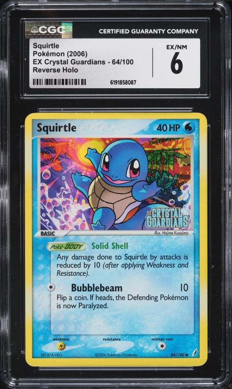 2006 Pokemon EX Crystal Guardians Reverse Holo Squirtle #64 CGC 6 EXMT