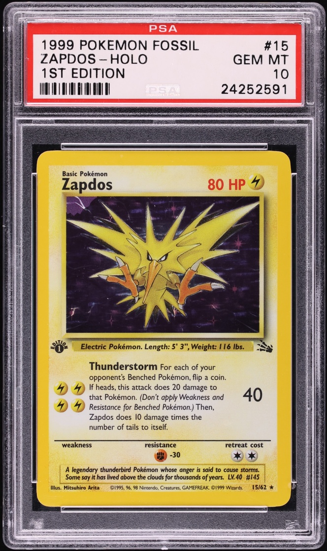 1999 Pokemon Fossil 1st Edition Holo Zapdos #15 PSA 10 GEM MINT